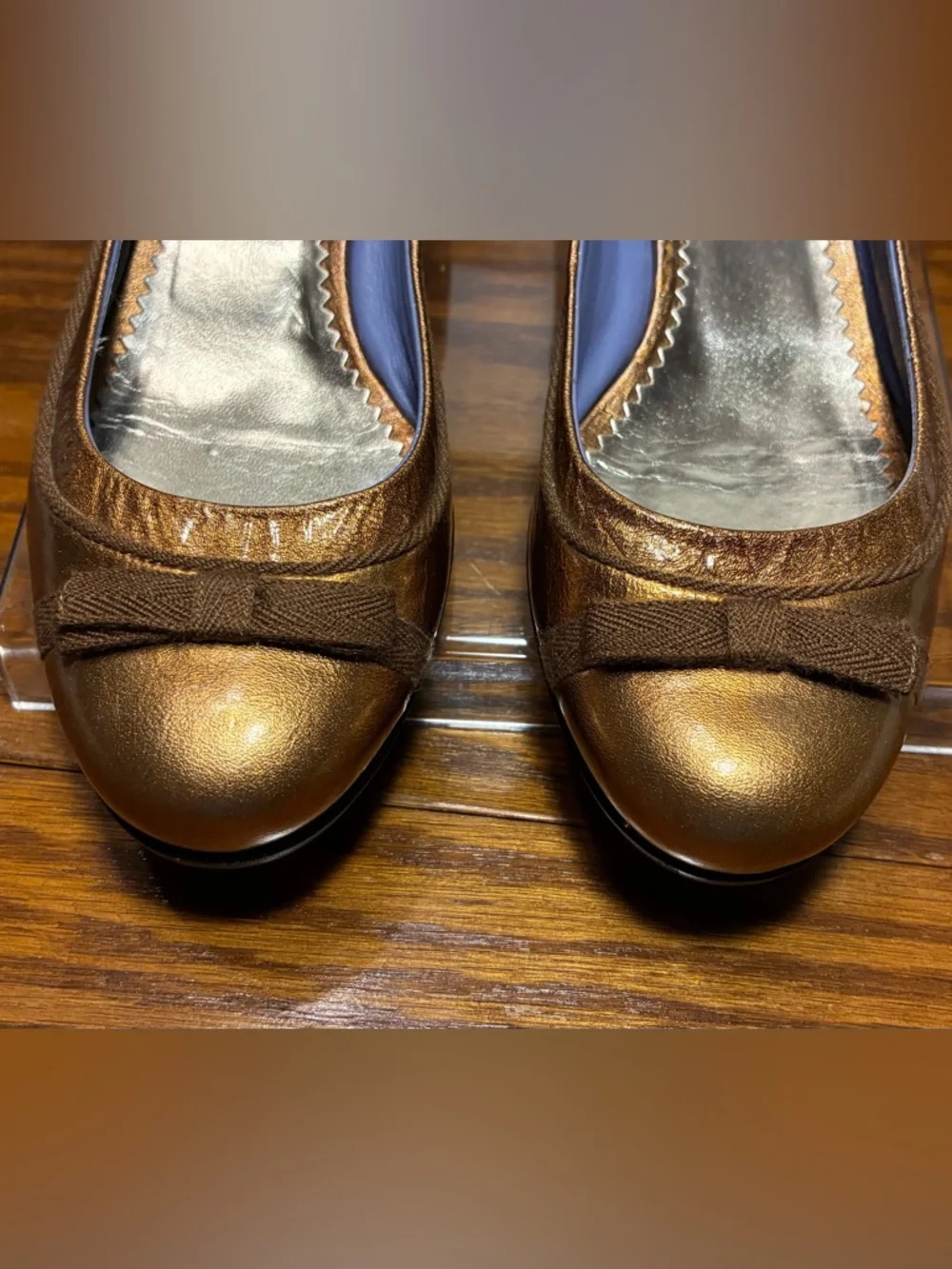 Y2K Marc Jacobs ITALY MADE Ribbon Bow Bronze Patent Low Heel Pumps EU 38 US 7.5